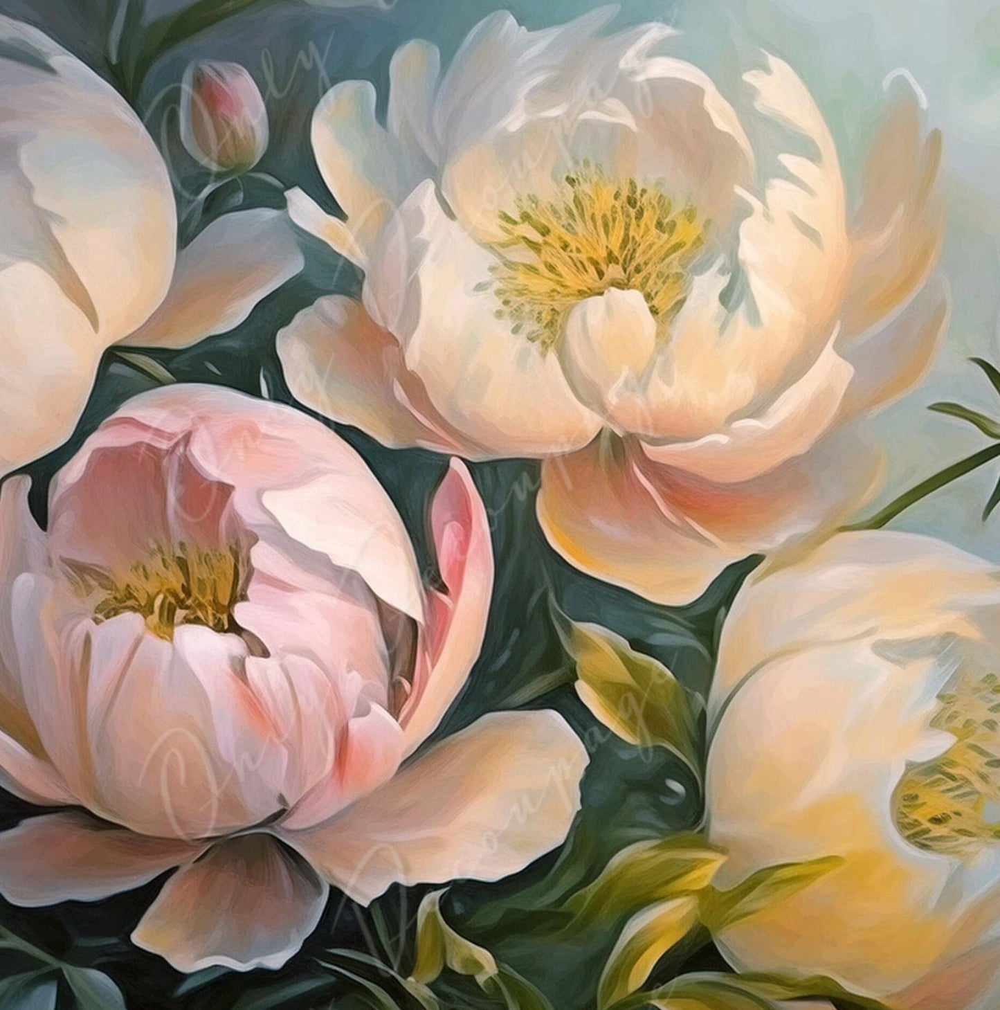 Peonies - Large Decoupage Paper - Rice Paper Decoupage for Furniture - Dark Background - Floral Decoupage