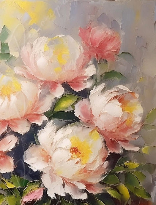 Oil Paint Peonies - Large Decoupage Paper - Rice Paper Decoupage for Furniture - Pastel Colors - Floral Decoupage