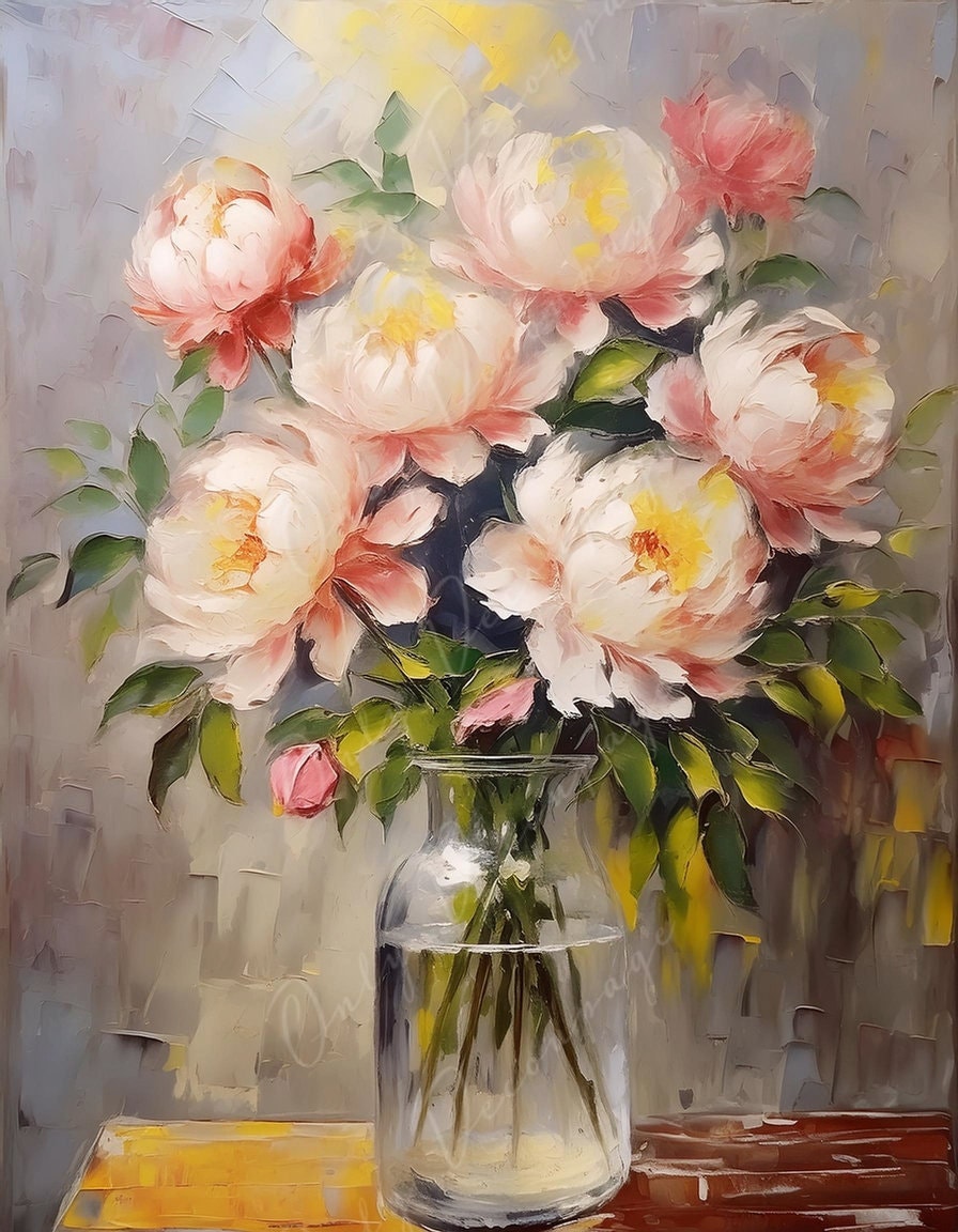 oil paint peonies rice paper