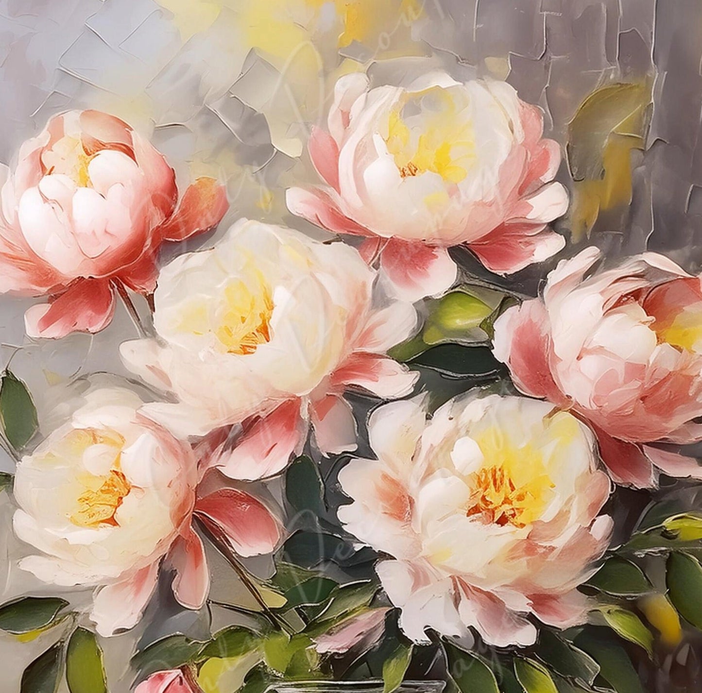 Oil Paint Peonies - Large Decoupage Paper - Rice Paper Decoupage for Furniture - Pastel Colors - Floral Decoupage