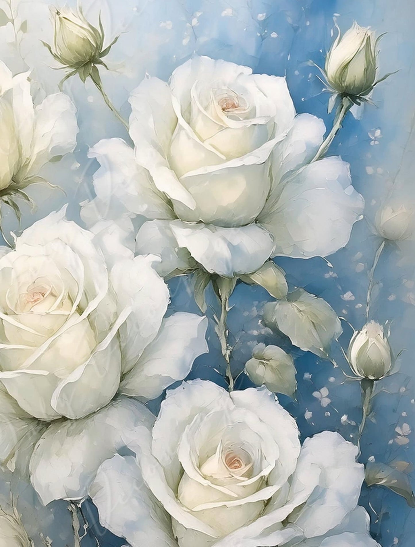 White Roses - Large Decoupage Paper - Rice Paper Decoupage for Furniture - Blossom - Floral Decoupage