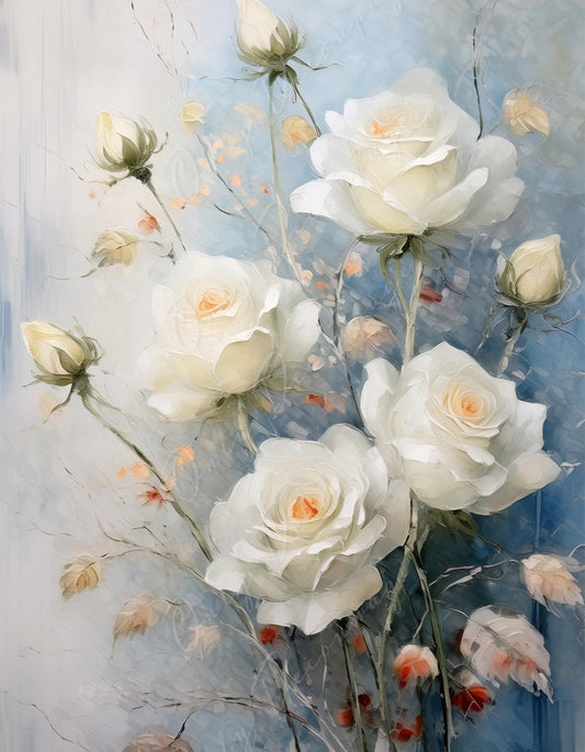 White Roses - Large Decoupage Paper - Rice Paper Decoupage for Furniture - Blossom - Floral Decoupage
