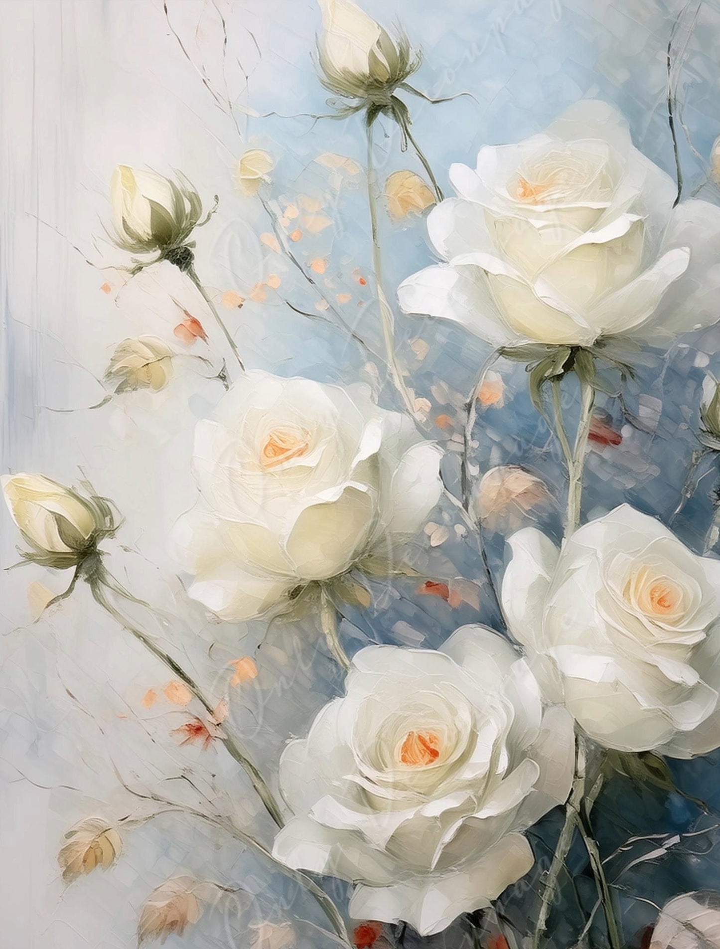 White Roses - Large Decoupage Paper - Rice Paper Decoupage for Furniture - Blossom - Floral Decoupage