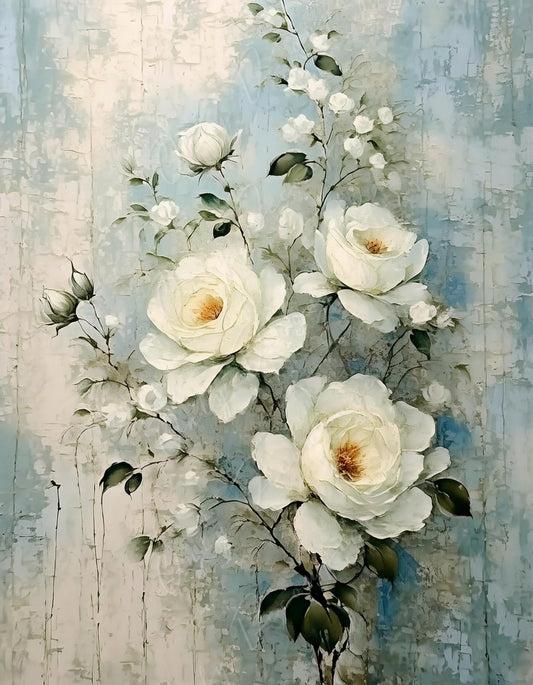 White Roses - Large Decoupage Paper - Rice Paper Decoupage for Furniture - Blossom - Floral Decoupage