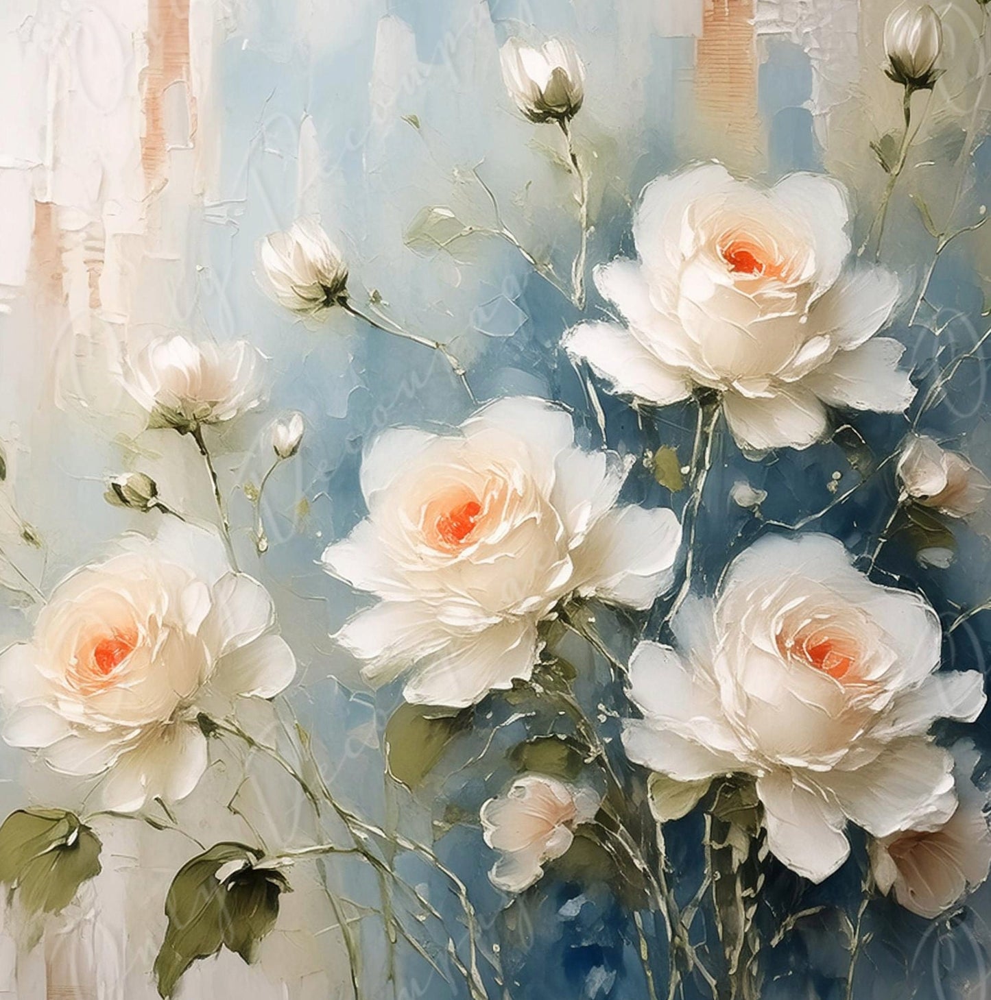 White Roses - Large Decoupage Paper - Rice Paper Decoupage for Furniture - Blossom - Floral Decoupage