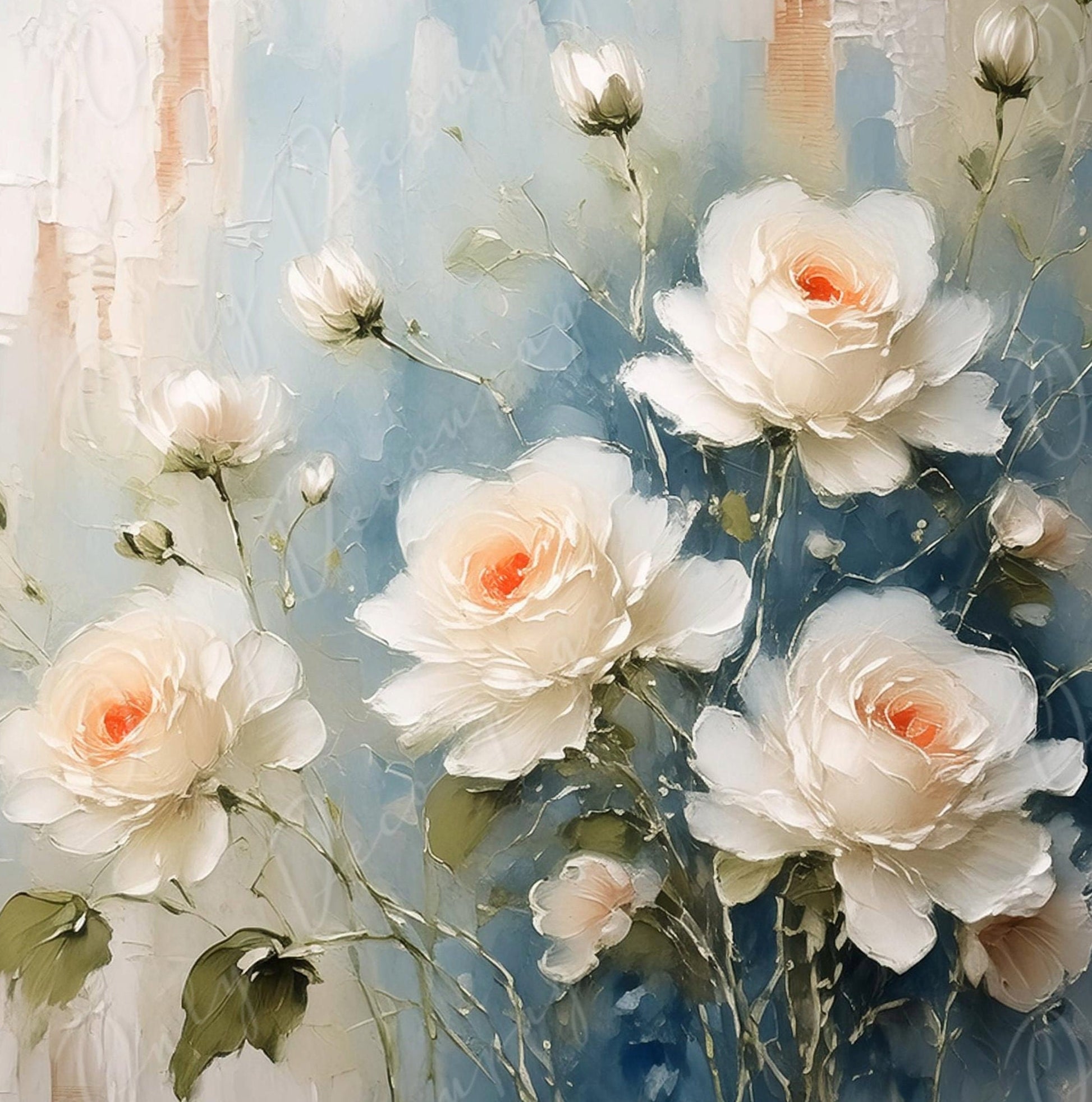 White Roses - Large Decoupage Paper - Rice Paper Decoupage for Furniture - Blossom - Floral Decoupage