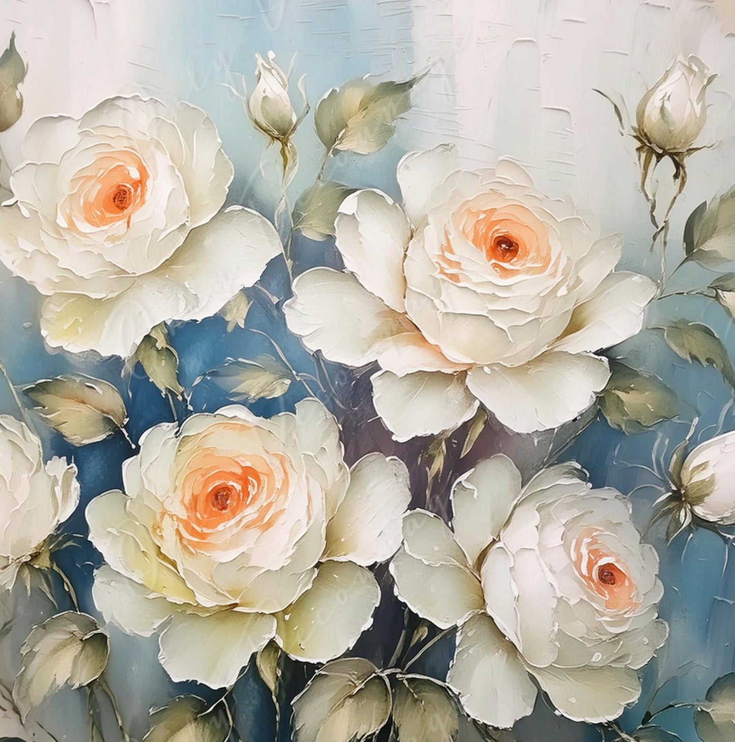 White Roses - Large Decoupage Paper - Rice Paper Decoupage for Furniture - Blossom - Floral Decoupage