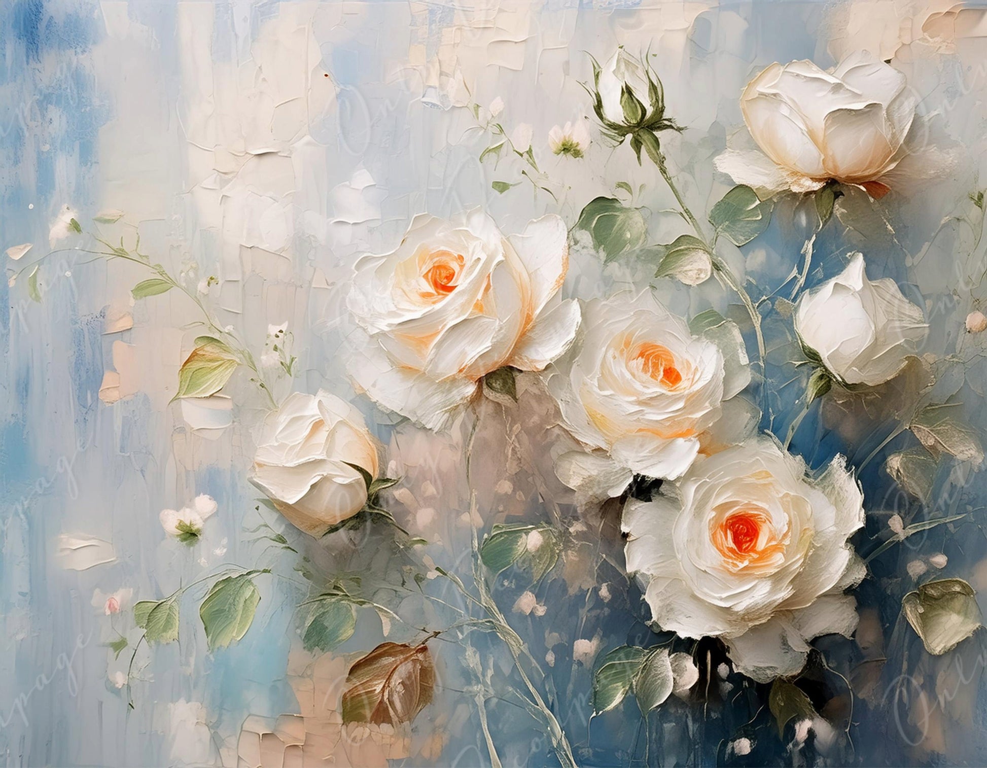 White Roses - Large Decoupage Paper - Rice Paper Decoupage for Furniture - Blossom - Floral Decoupage - Oil Paint