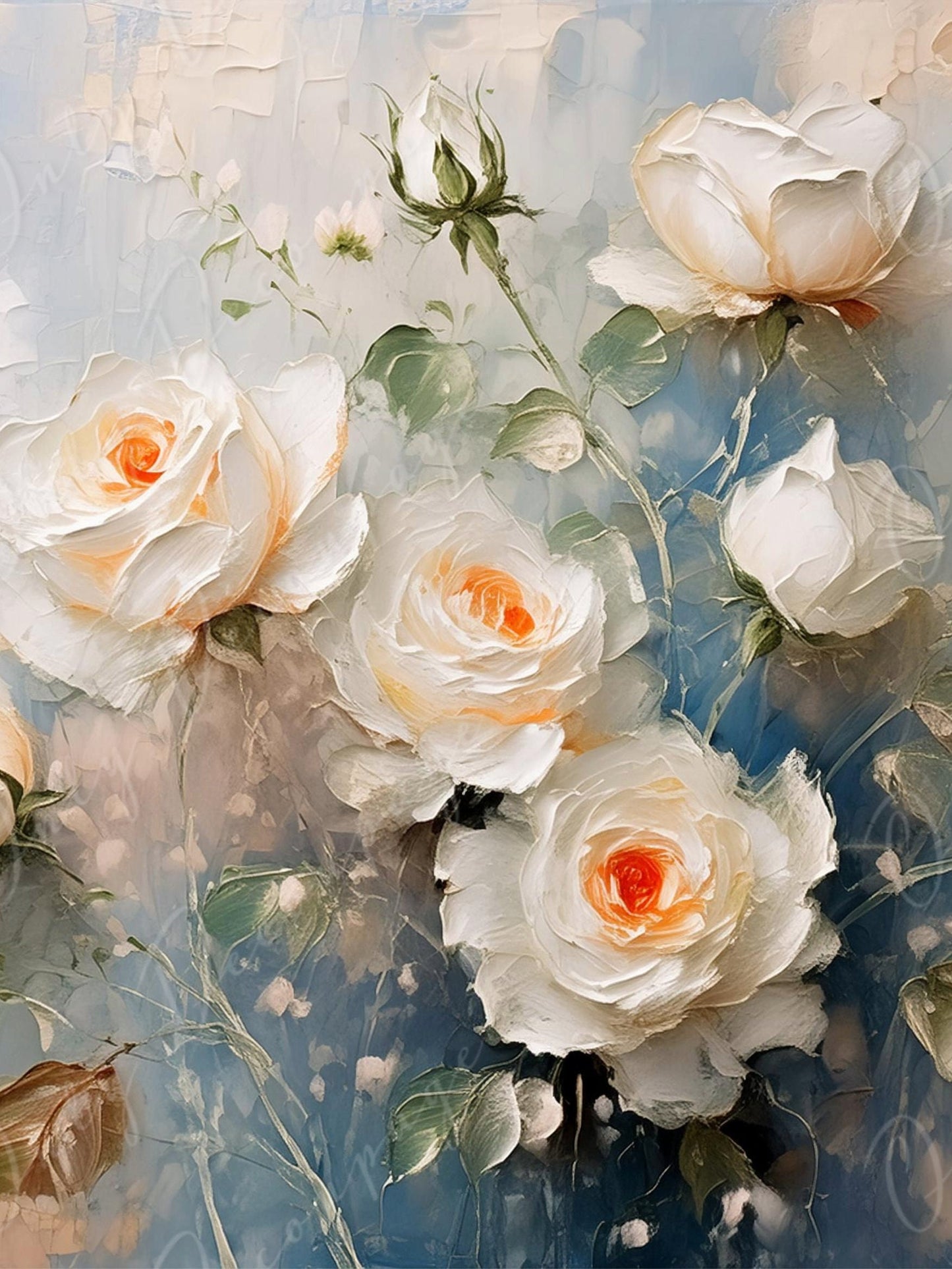 White Roses - Large Decoupage Paper - Rice Paper Decoupage for Furniture - Blossom - Floral Decoupage - Oil Paint
