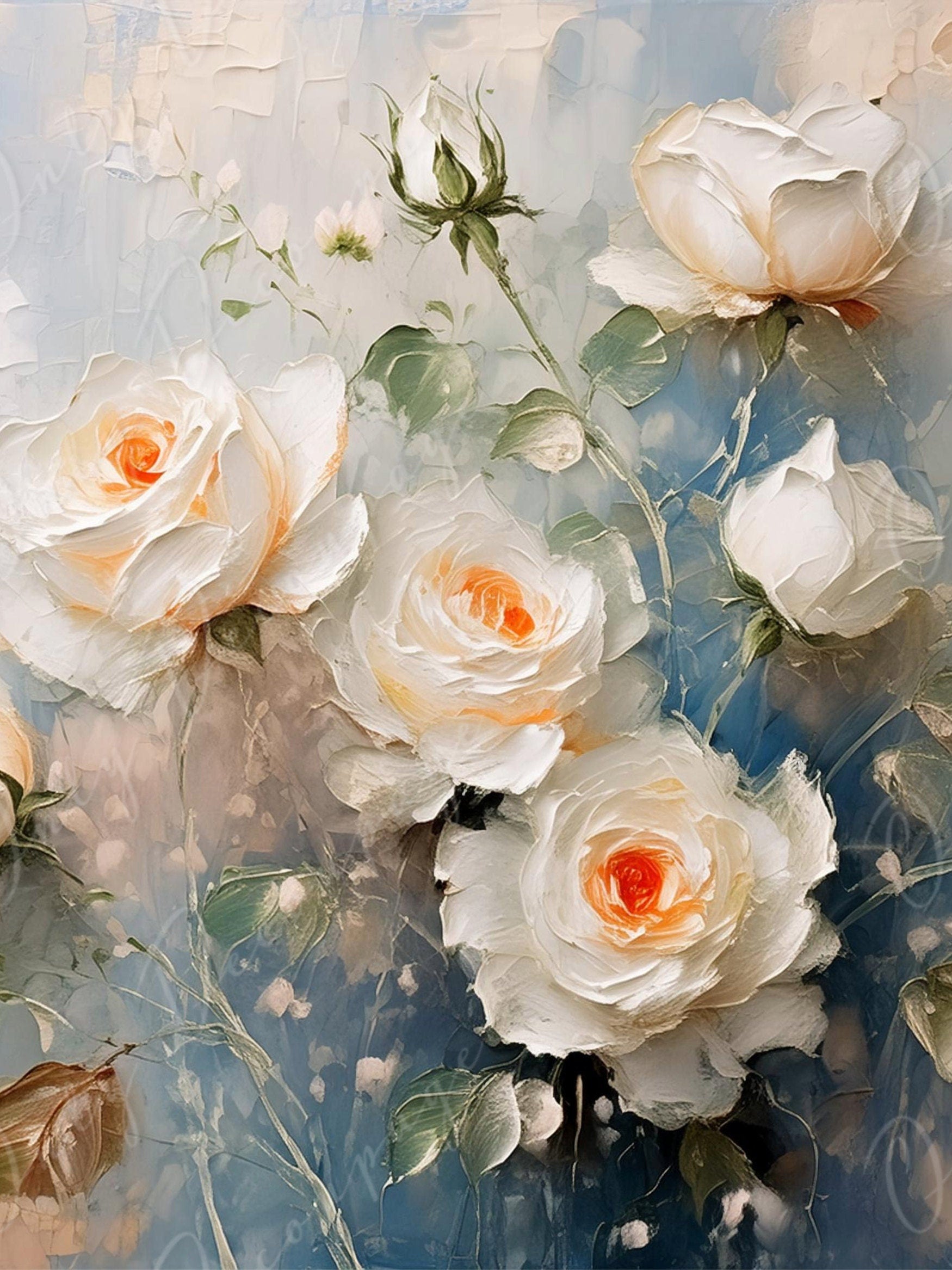 White Roses - Large Decoupage Paper - Rice Paper Decoupage for Furniture - Blossom - Floral Decoupage - Oil Paint
