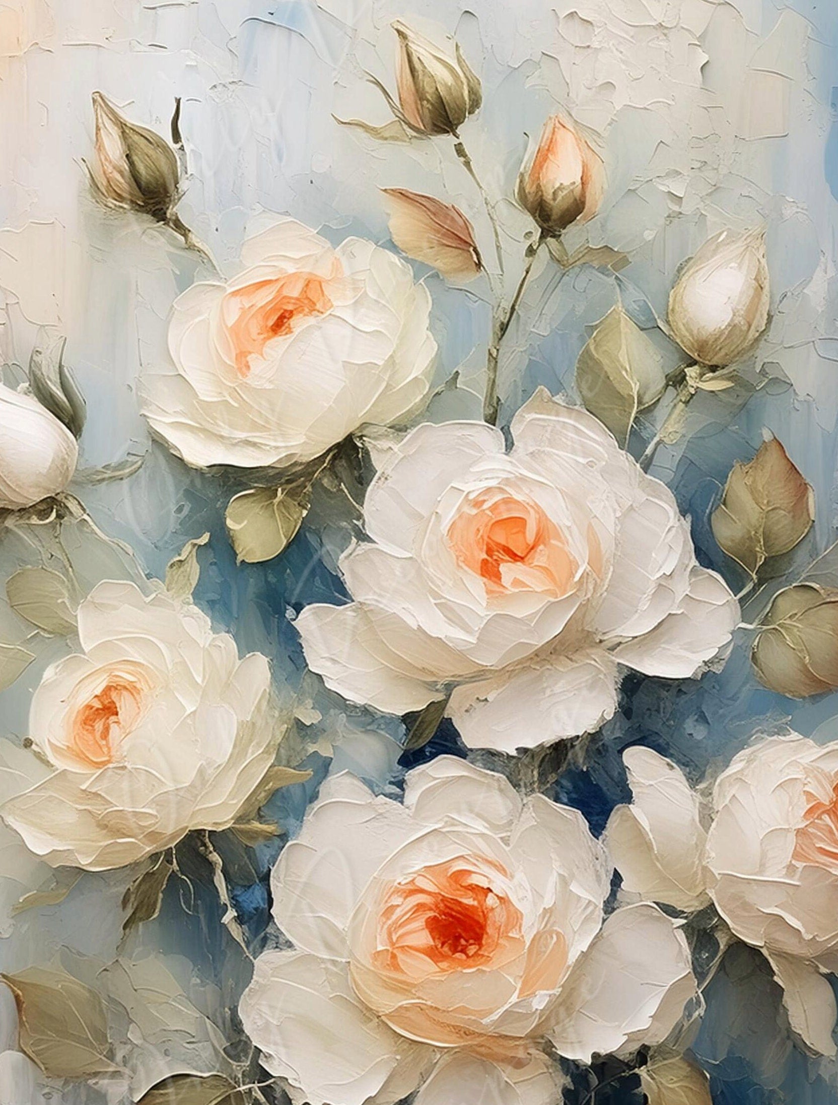 White Roses - Large Decoupage Paper - Rice Paper Decoupage for Furniture - Blossom - Floral Decoupage - Oil Paint