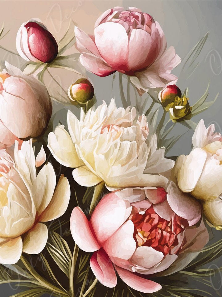White Peonies - Large Decoupage Paper - Rice Paper Decoupage for Furniture - Blossom - Floral Decoupage