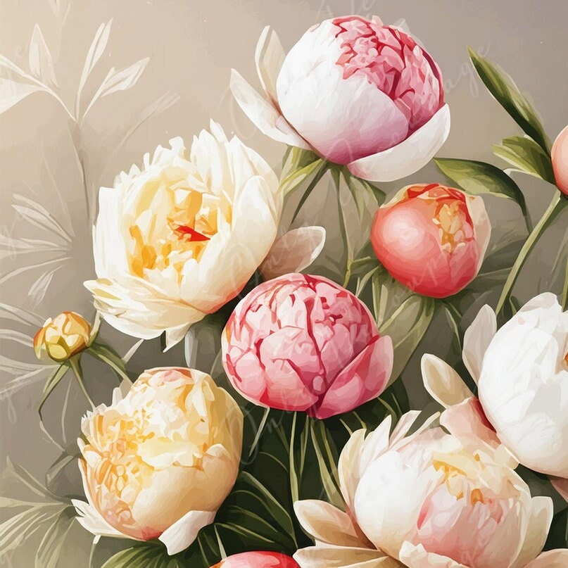 Peonies - Large Decoupage Paper - Rice Paper Decoupage for Furniture - Blossom - Floral Decoupage - Blue