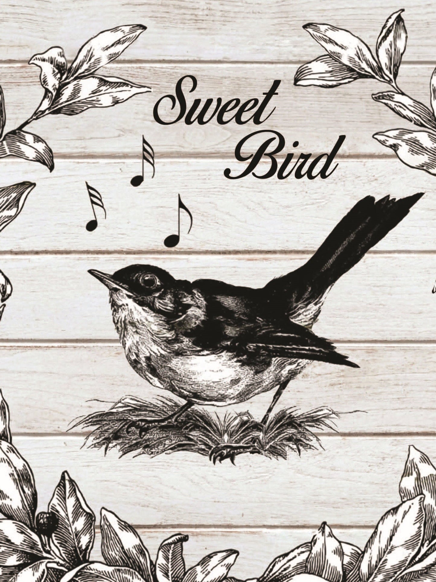 Sweet Bird - Floral - Large Decoupage Paper for Furniture - Rice Paper for Decoupage - Black & White