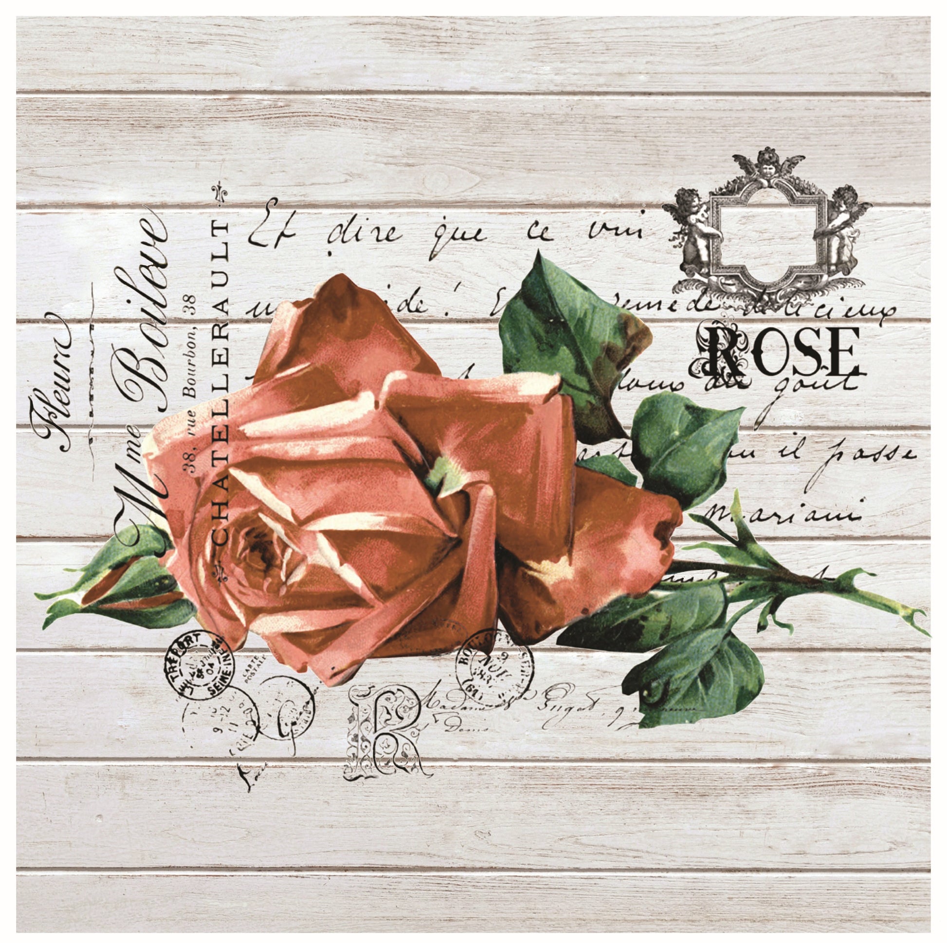 red rose floral decoupage