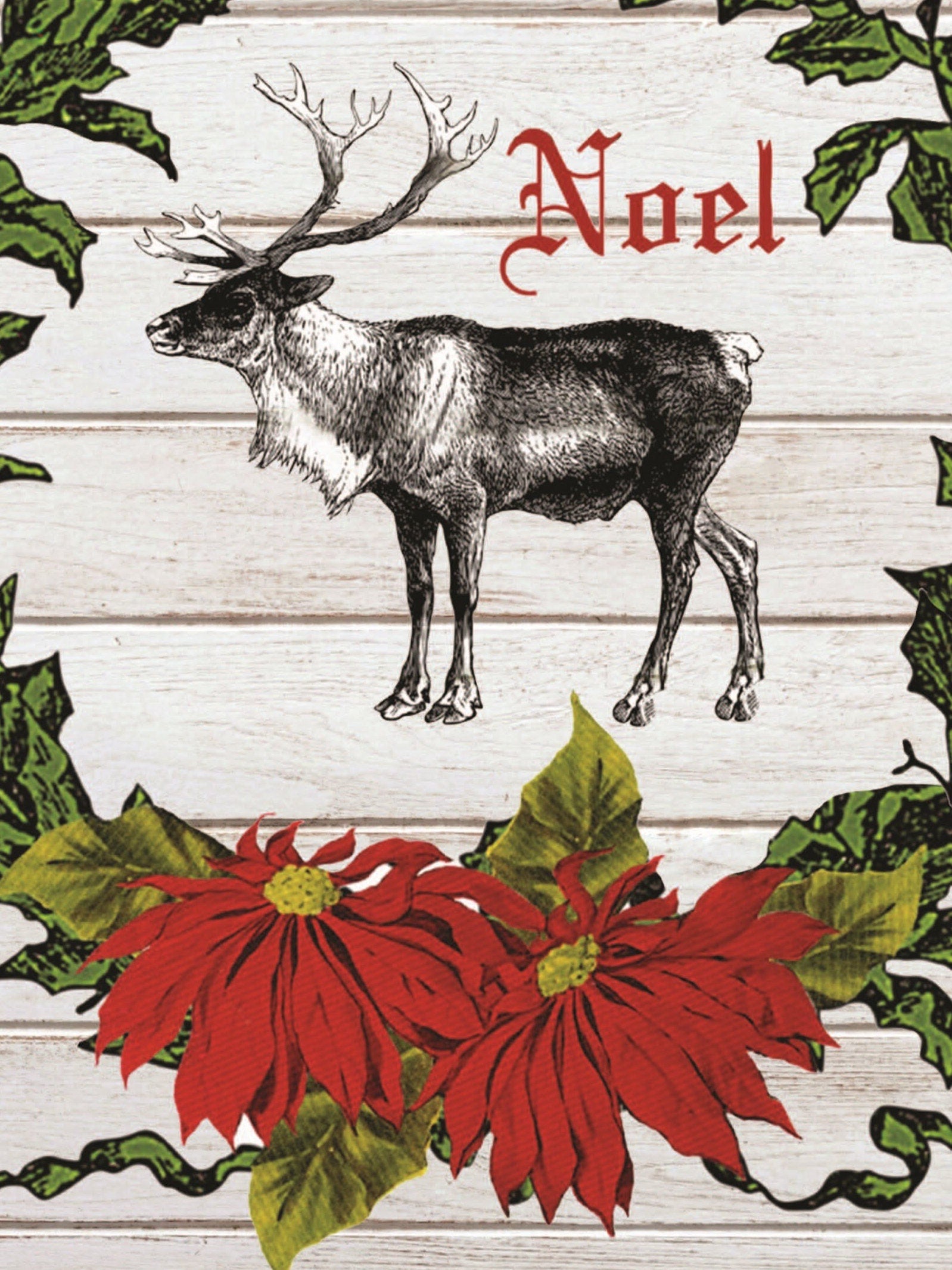 Large Decoupage Paper for Furniture - Christmas Card - Rice Paper for Decoupage - Deer Noel