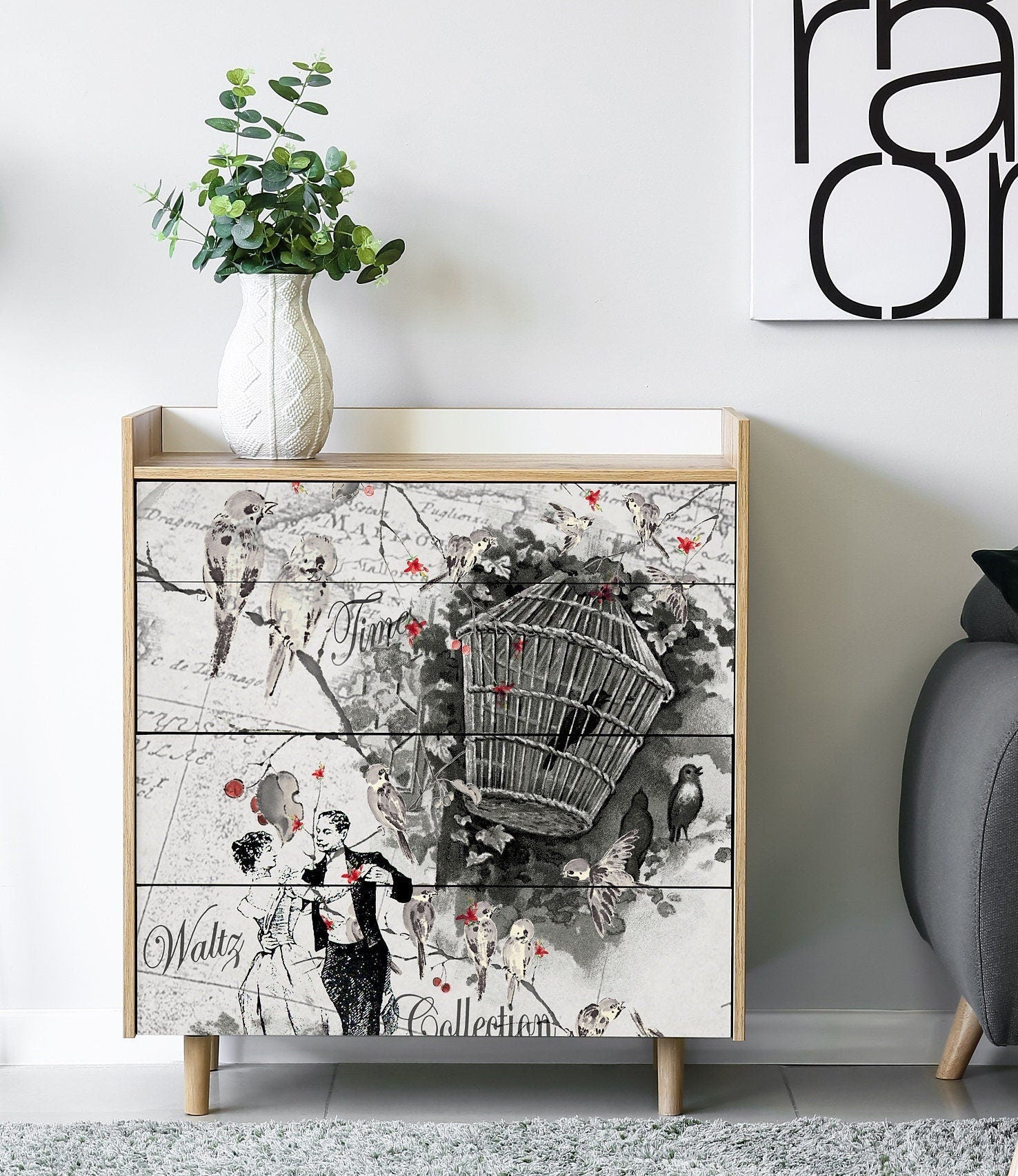 Large Decoupage Paper - Decoupage Art - Rice Paper for Decoupage - Black White Waltz Decoupage