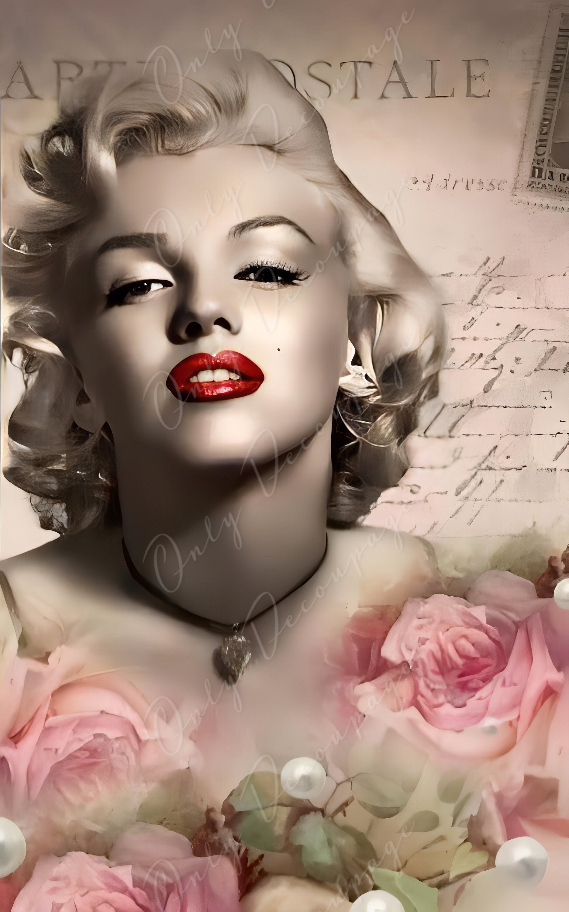 Large Decoupage Paper for Furniture - Rice Paper for Decoupage - Marilyn - Vintage Decoupage