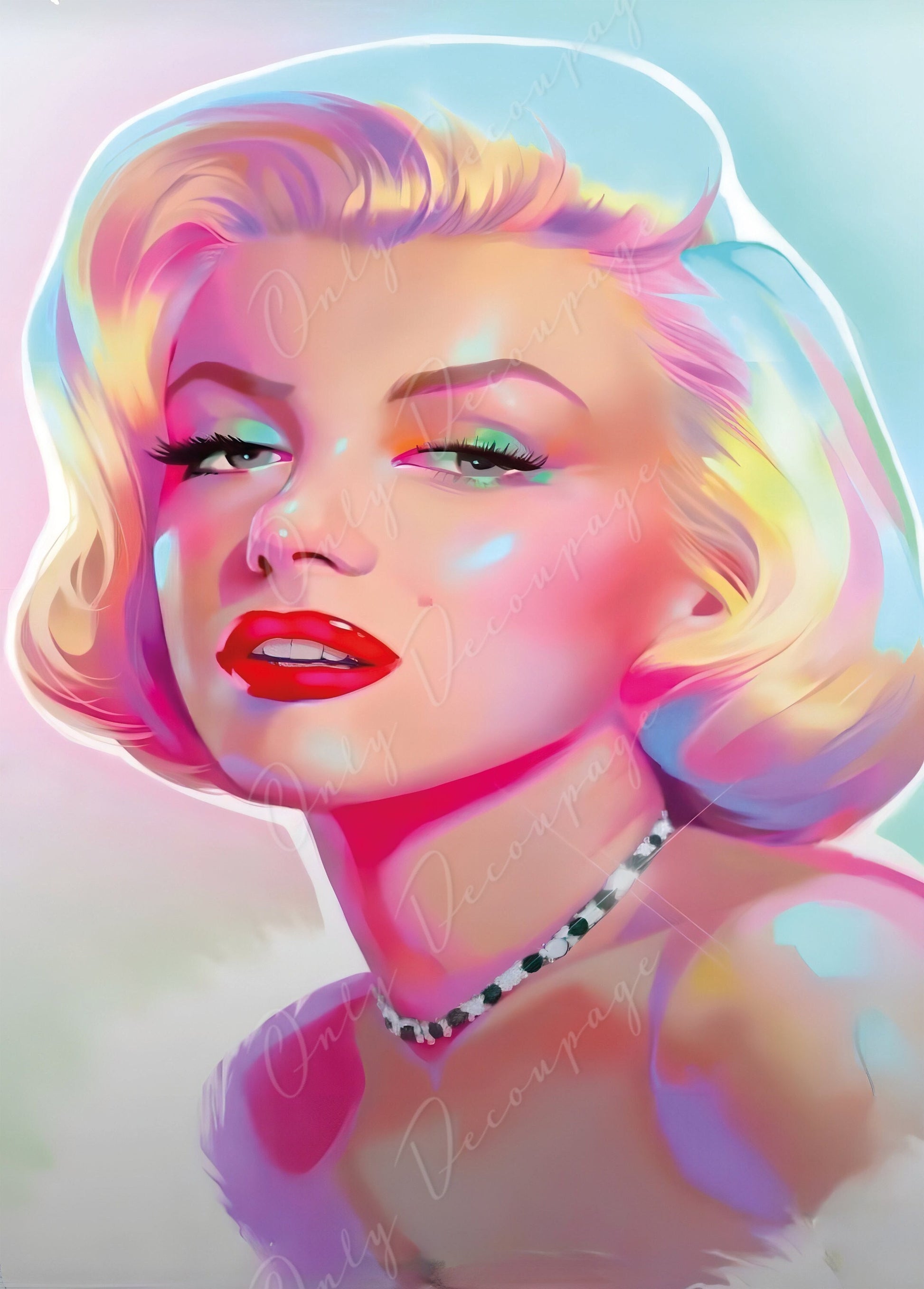 Large Decoupage Paper for Furniture - Rice Paper for Decoupage - Marilyn - Vintage Decoupage - Neon