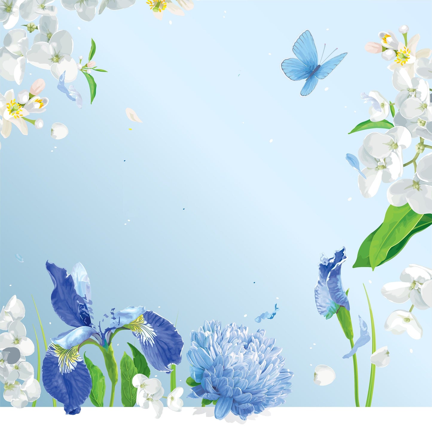 Blue Flowers - Butterfly - Decoupage Paper for Furniture - Floral Craft Paper - Tissue Paper - Rice Paper Decoupage