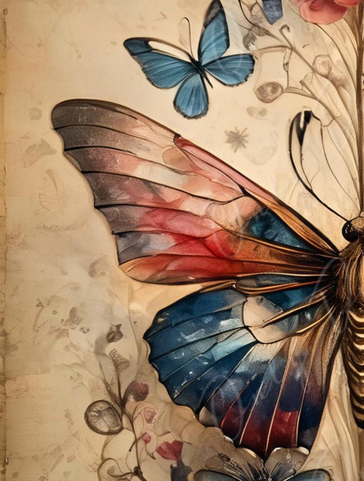 Large Decoupage Paper for Furniture - Butterfly - Rice Paper - Decoupage Paper - Spring Flowers