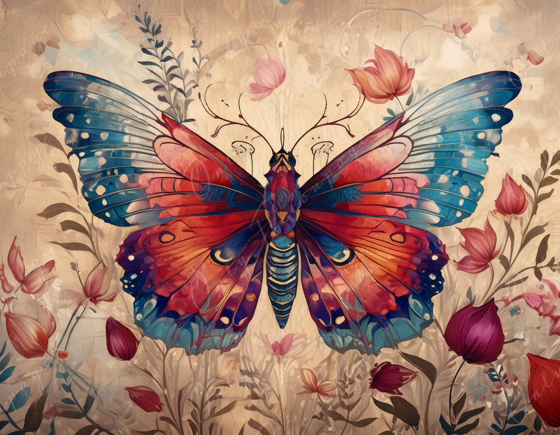 Large Decoupage Paper for Furniture - Butterfly - Rice Paper - Decoupage Paper - Floral