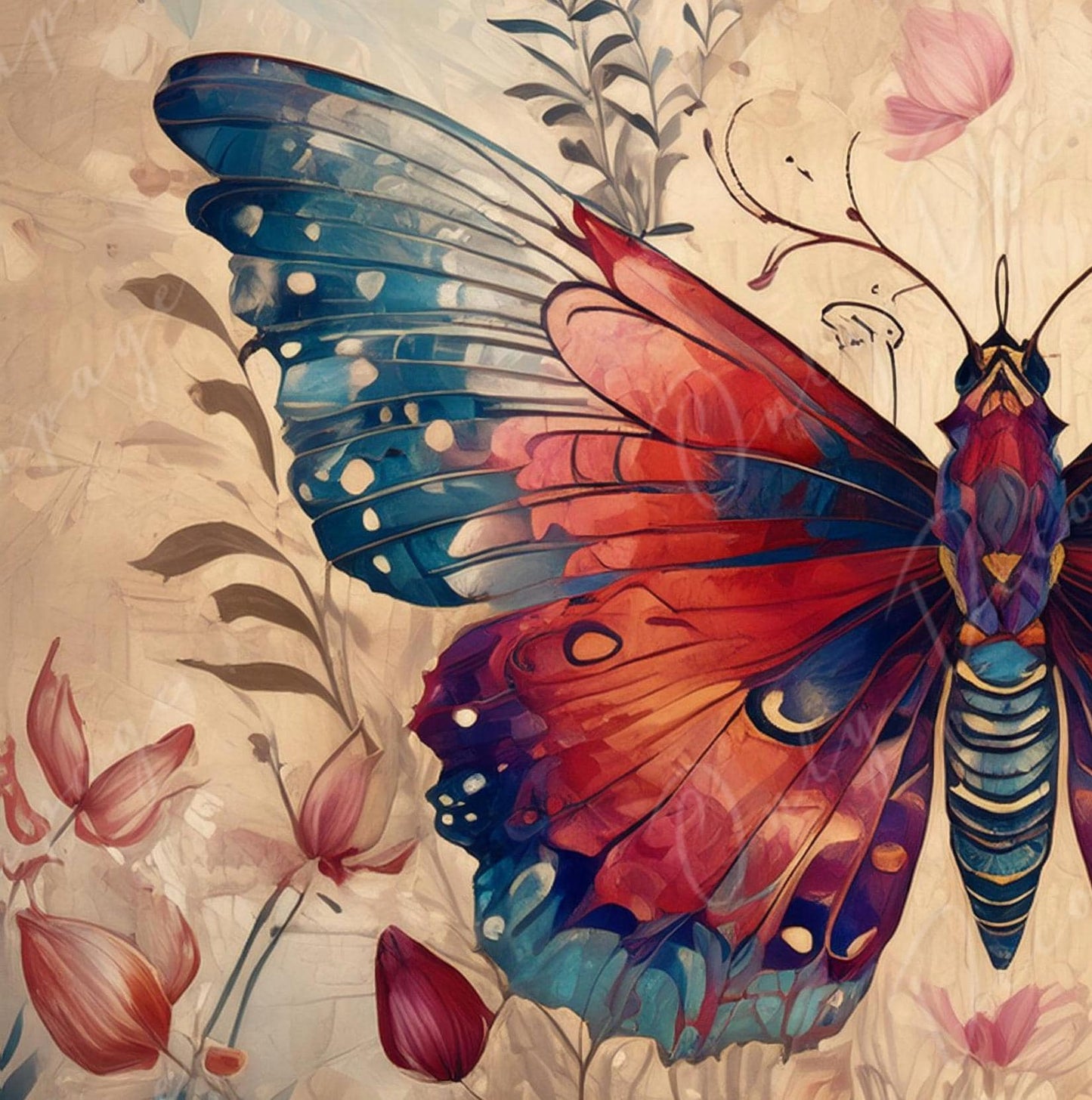 Large Decoupage Paper for Furniture - Butterfly - Rice Paper - Decoupage Paper - Floral