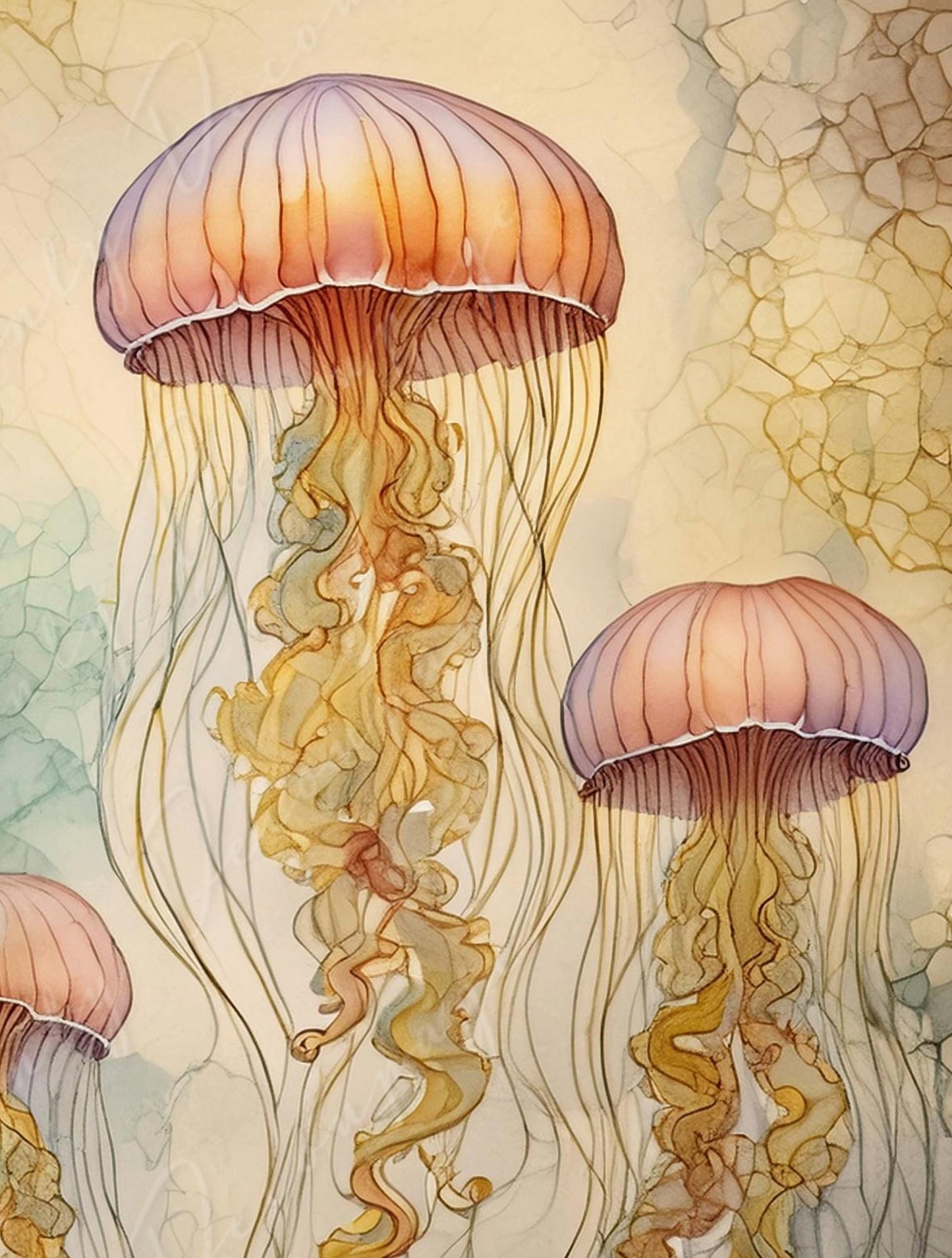 Large Decoupage Paper for Furniture - Jellyfish - Rice Paper - Decoupage Paper - Sea Creatures