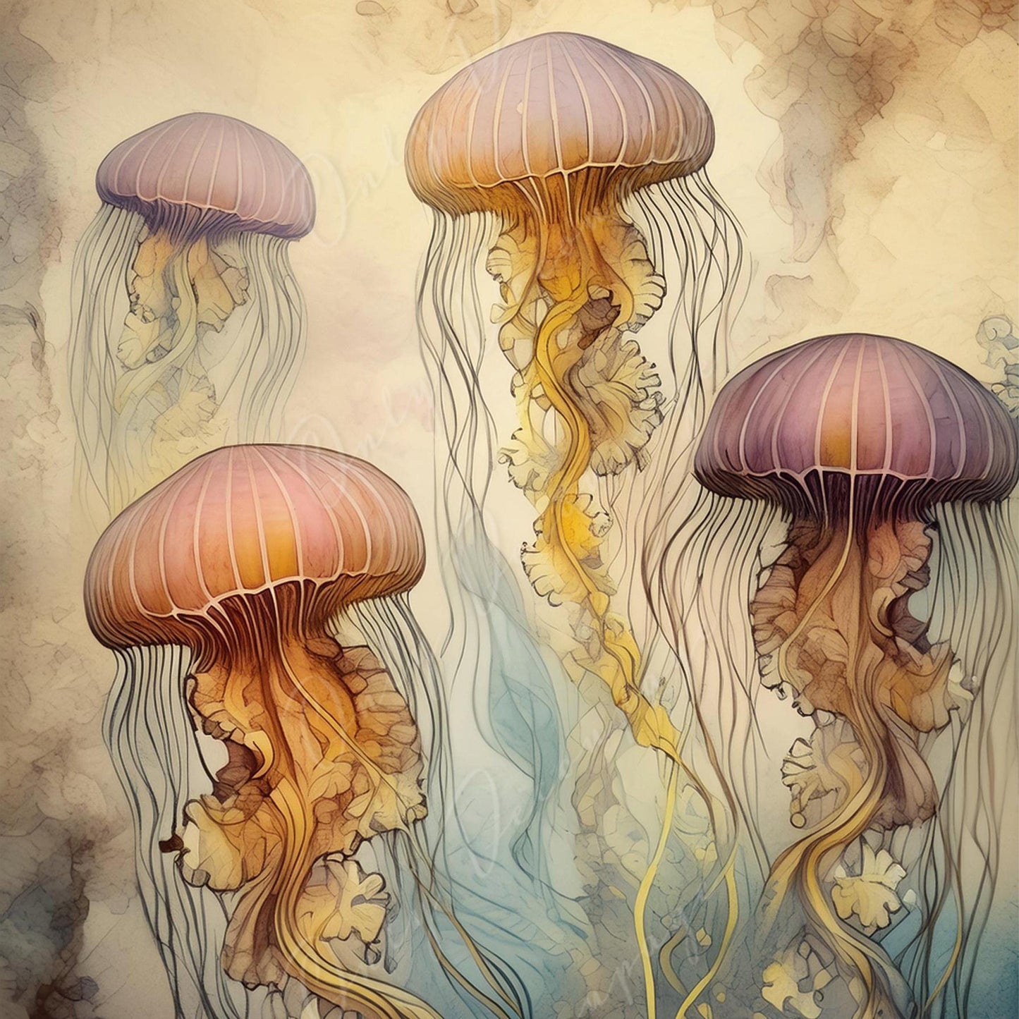 Large Decoupage Paper for Furniture - Jellyfish - Rice Paper - Decoupage Paper - Sea Creatures