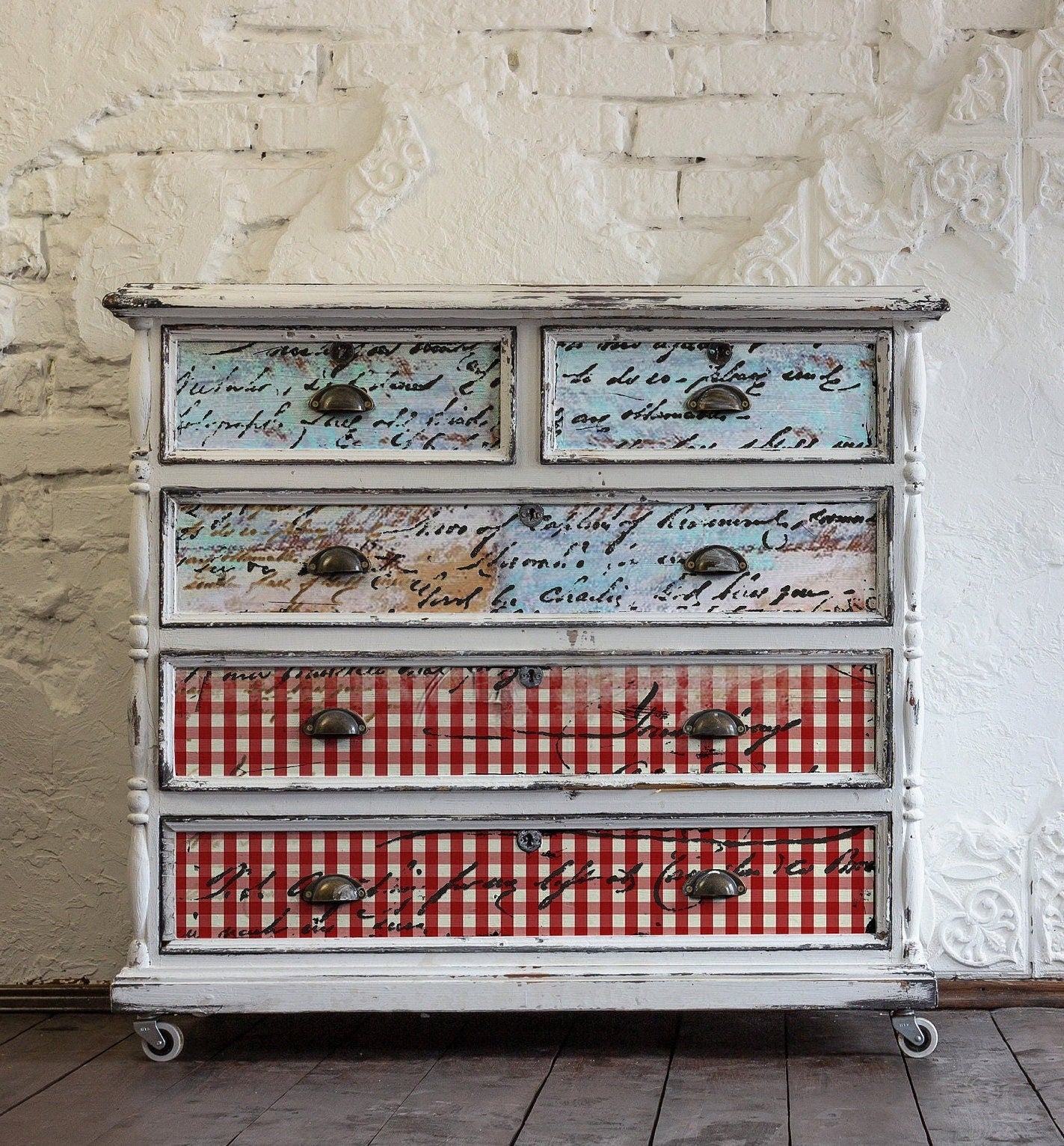 Large Decoupage Paper - Decoupage Art - Rice Paper for Decoupage - Decoupage for Furniture - Vintage Decoupage - Red Gingham