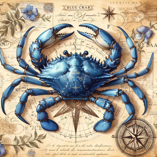 Blue Crab Rice Paper – Coastal Compass, Decoupage Furniture