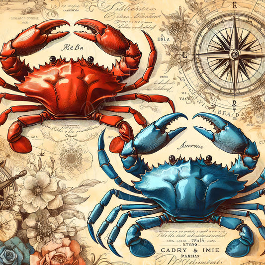 red and blue crabs decoupage paper
