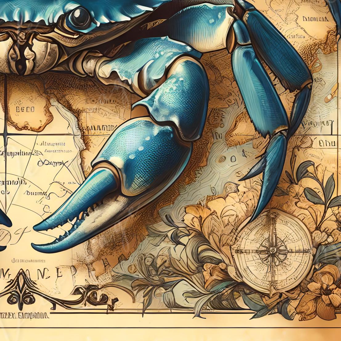Blue Crab Decoupage Paper – Vintage Map, Coastal Furniture Rice Paper
