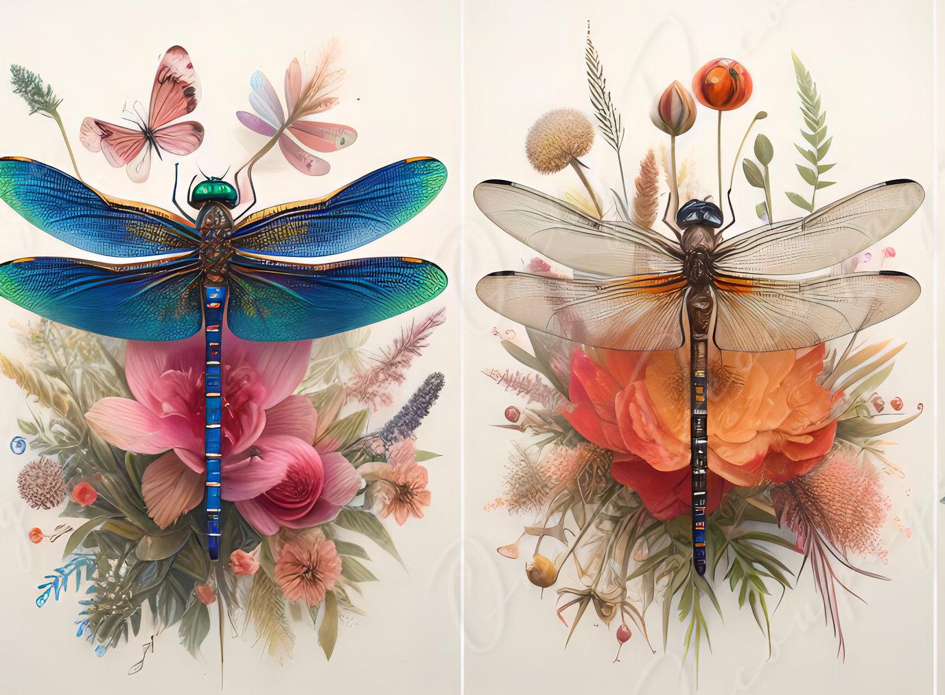 Large Decoupage Paper for Furniture - Dragonfly - Rice Paper - Decoupage Paper - Floral Illustrations