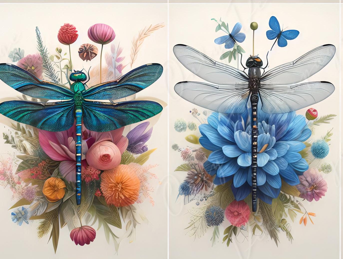 Large Decoupage Paper for Furniture - Dragonfly - Rice Paper - Decoupage Paper - Floral Illustrations