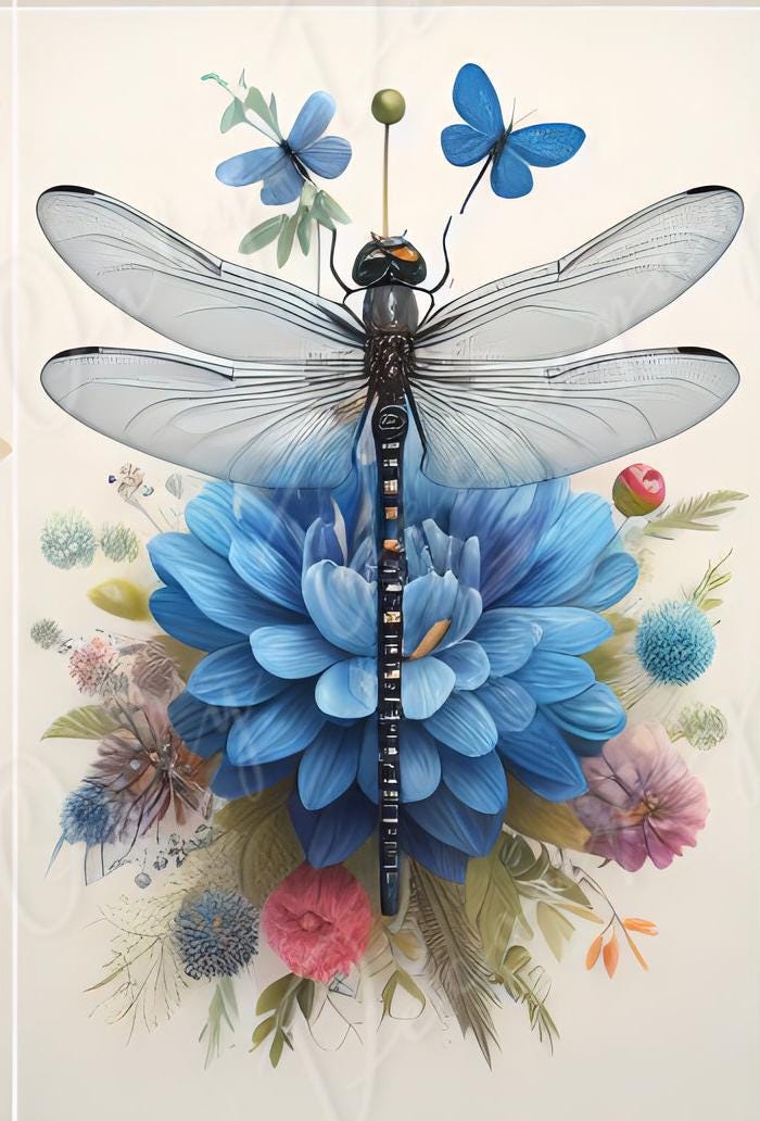 Large Decoupage Paper for Furniture - Dragonfly - Rice Paper - Decoupage Paper - Floral Illustrations