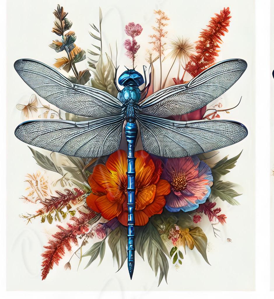 Large Decoupage Paper for Furniture - Dragonfly - Rice Paper - Decoupage Paper - Floral Illustrations