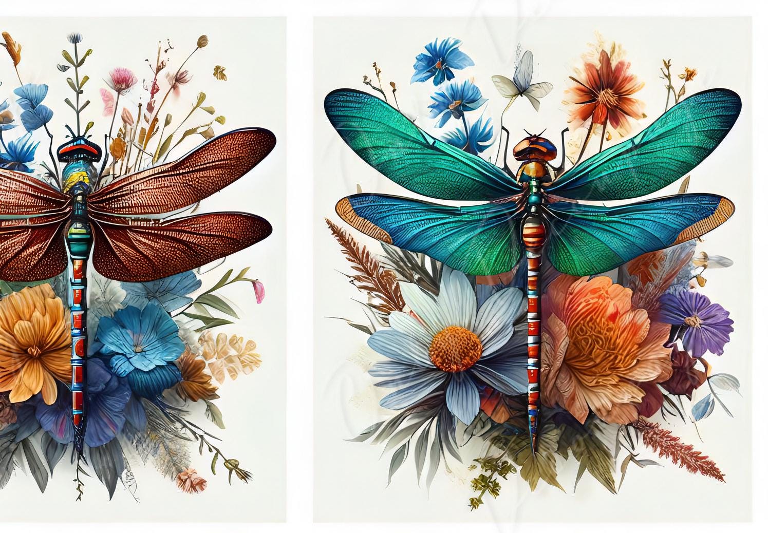 Large Decoupage Paper for Furniture - Dragonfly - Rice Paper - Decoupage Paper - Floral Illustrations