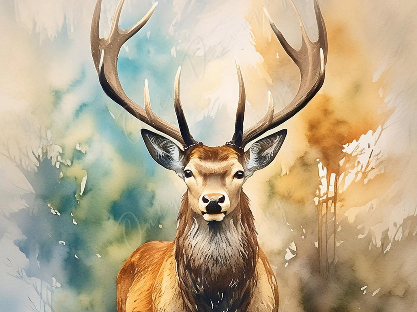 Deer - Large Decoupage Paper for Furniture - Rice Paper - Decoupage Paper - Elk - Watercolor