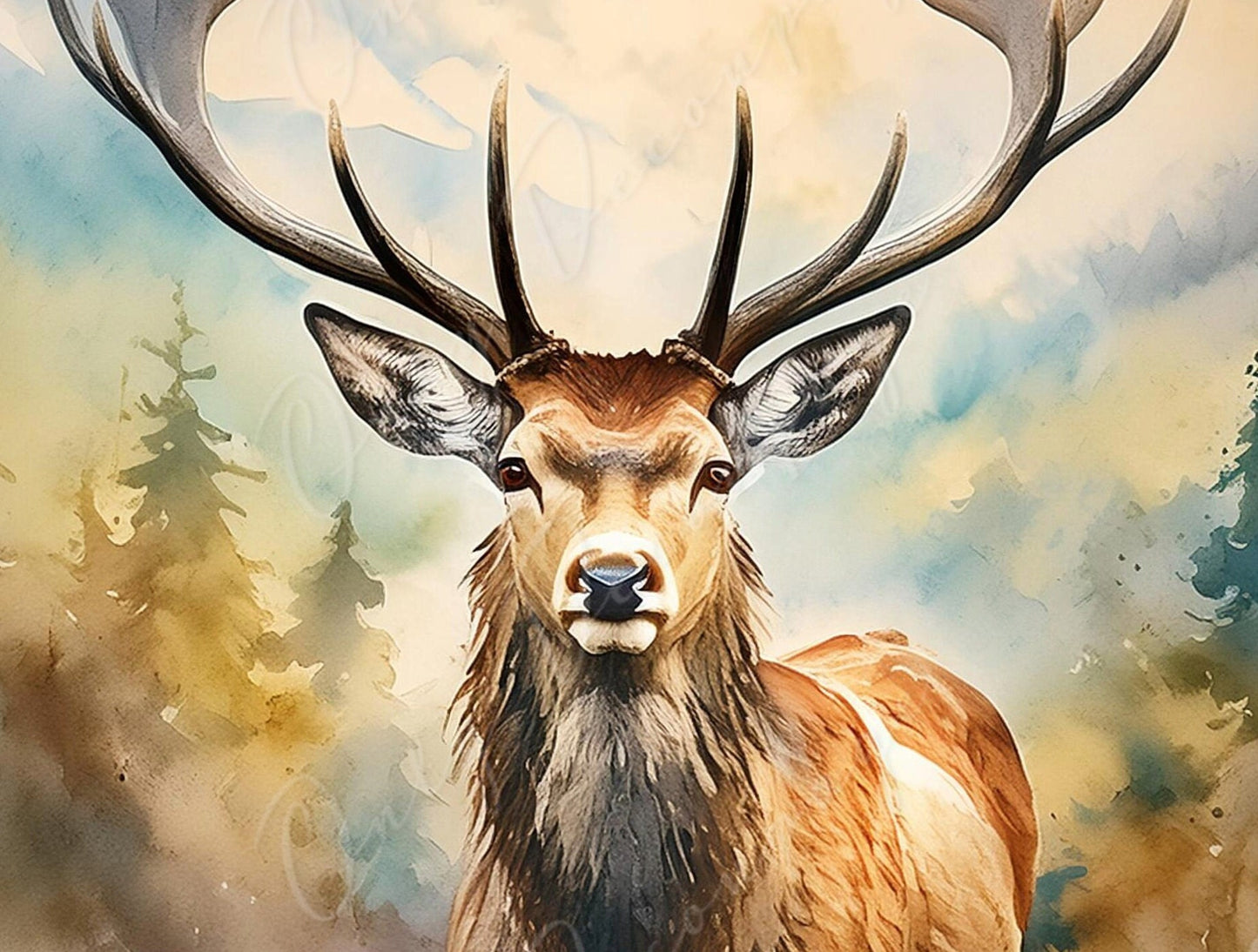 Deer - Large Decoupage Paper for Furniture - Rice Paper - Decoupage Paper - Elk - Watercolor