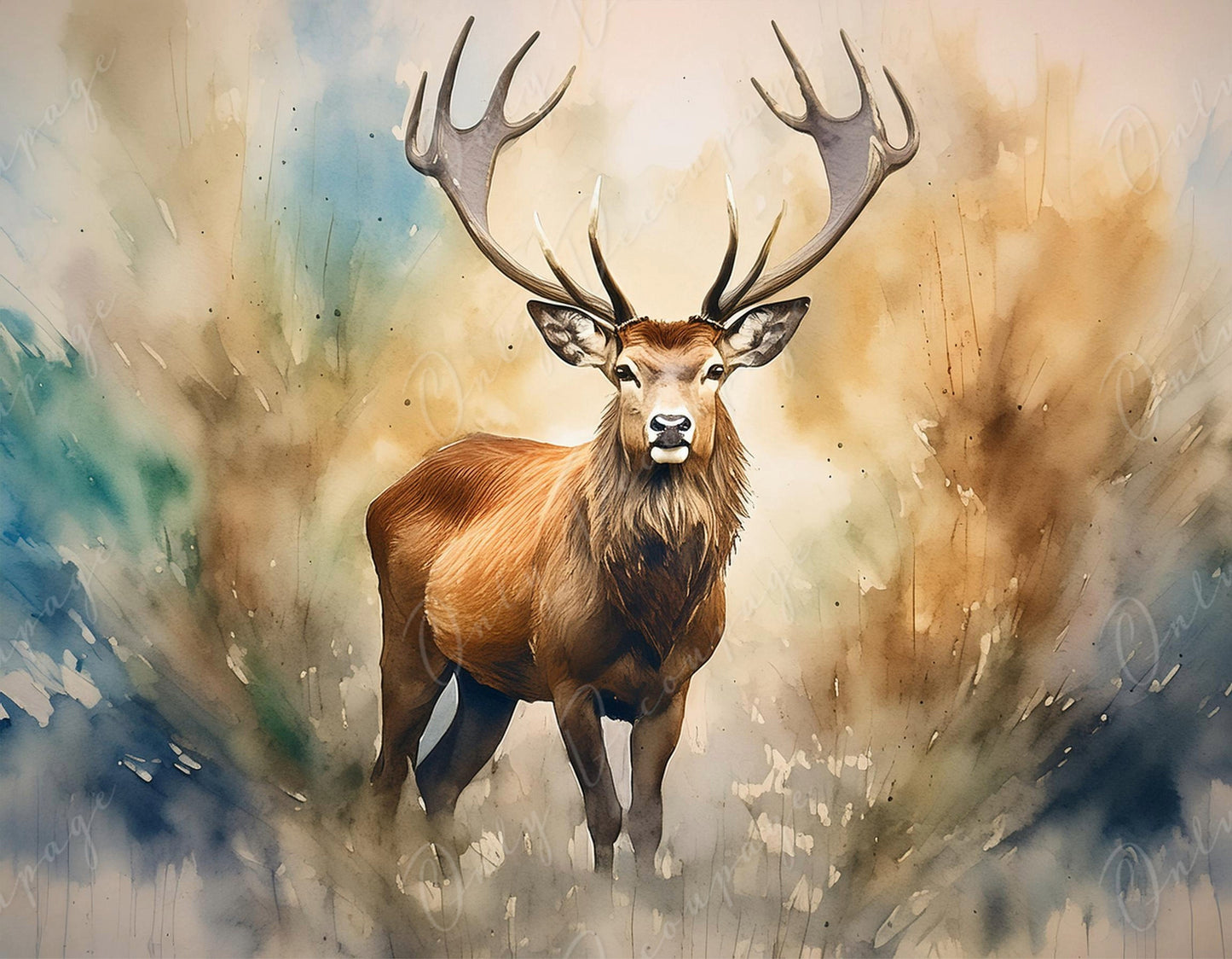 Deer - Large Decoupage Paper for Furniture - Rice Paper - Decoupage Paper - Elk - Watercolor