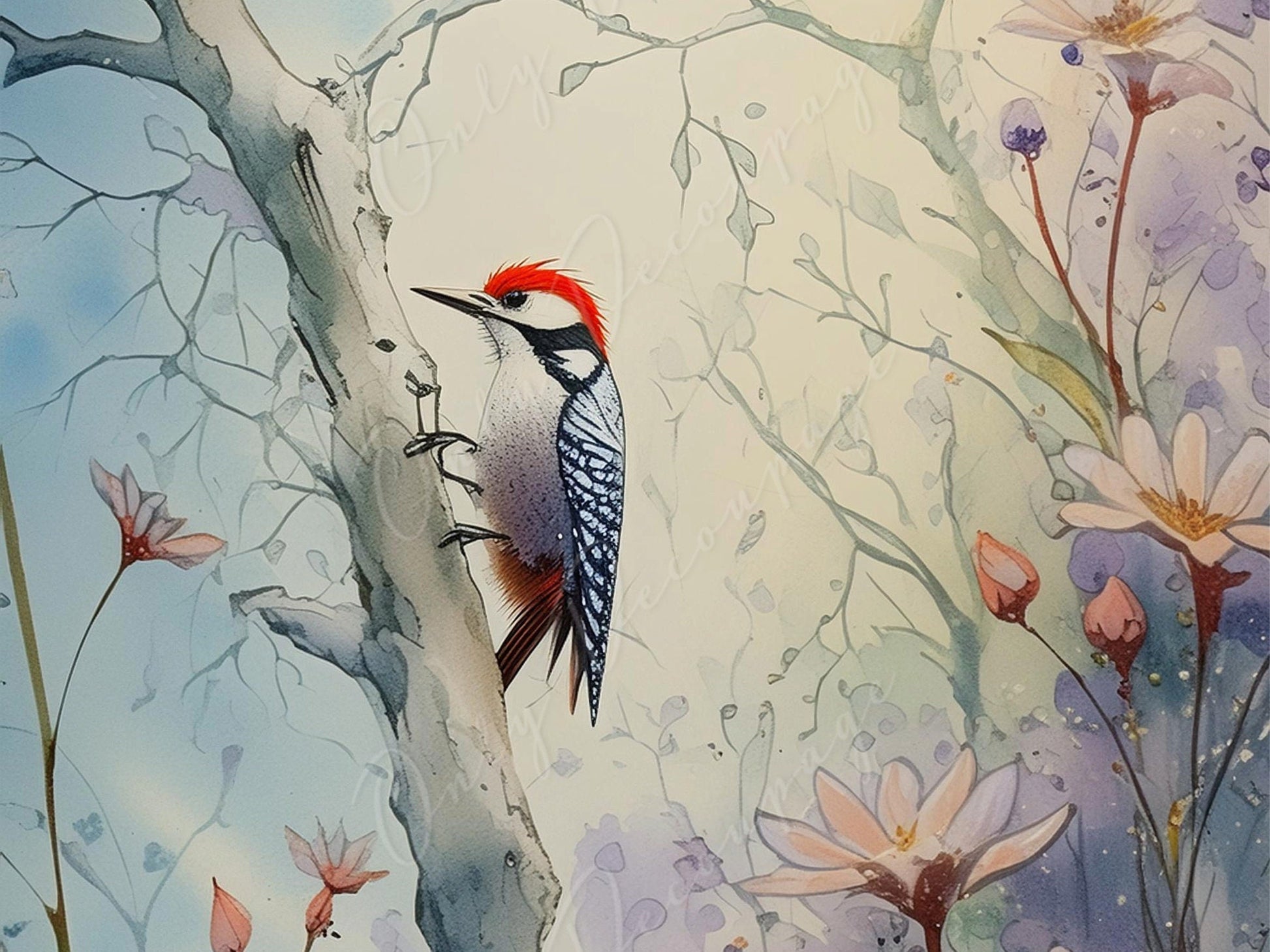 Red Head Bird - Large Decoupage Paper for Furniture - Rice Paper - Decoupage Paper - Nature