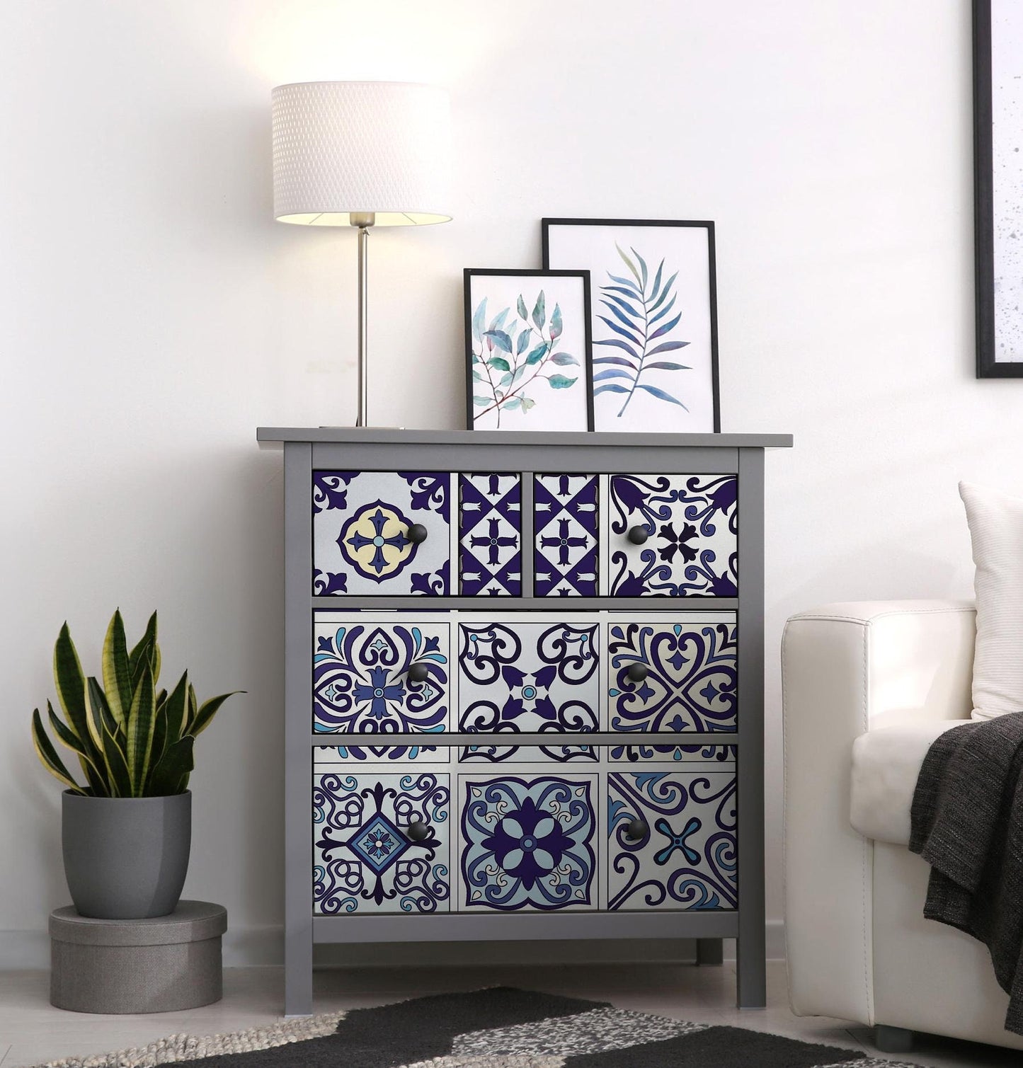 blue tile pattern decoupage