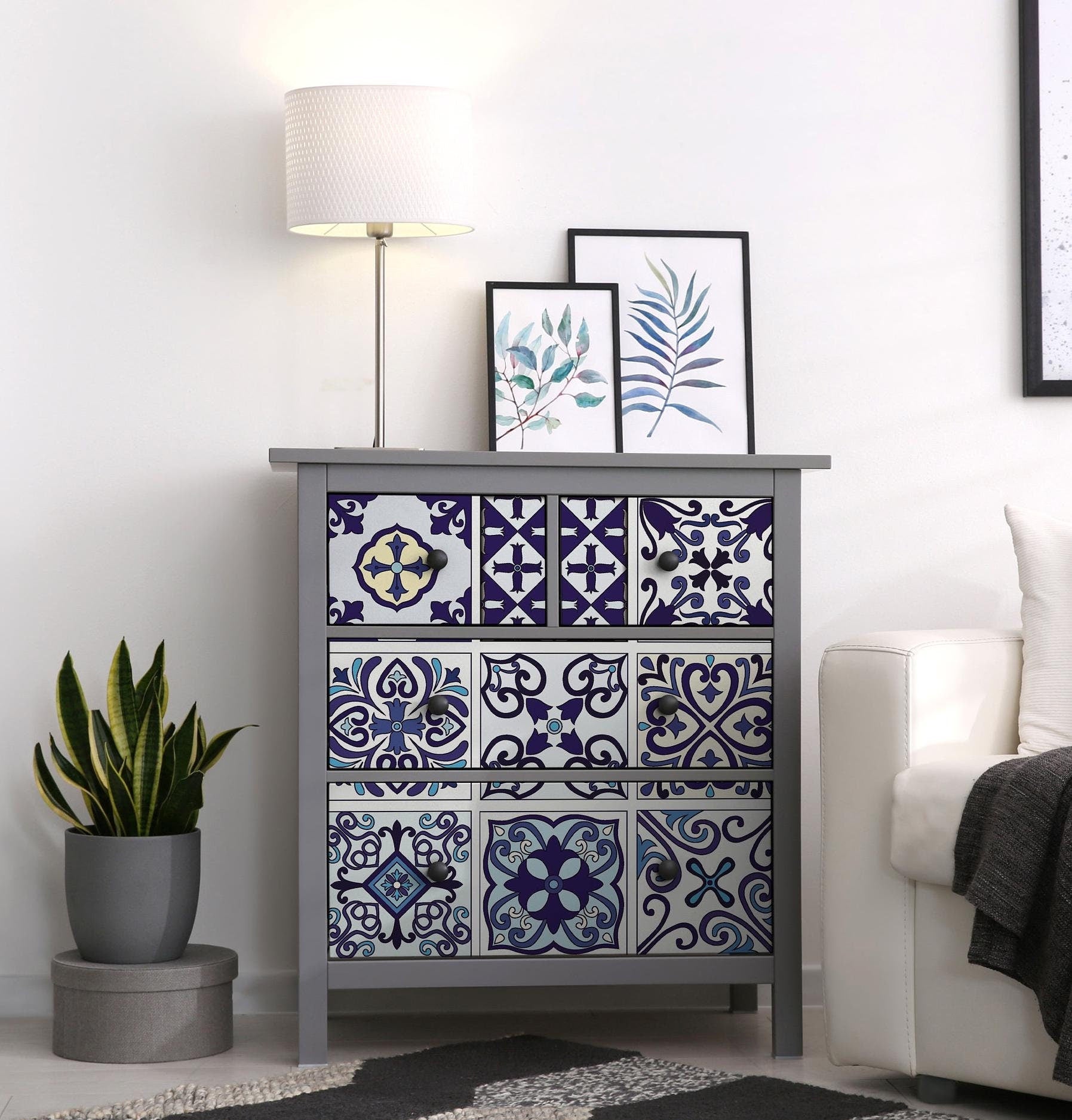 blue tile pattern decoupage