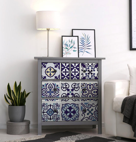 blue tile pattern decoupage