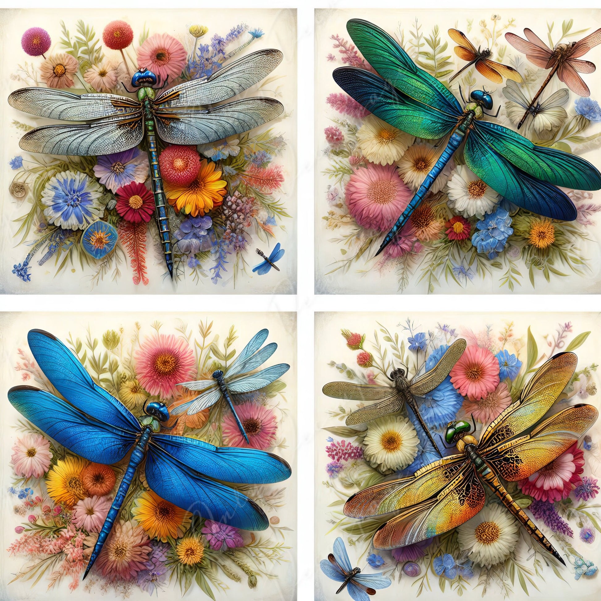 Large Decoupage Paper for Furniture - Dragonfly - Rice Paper - Decoupage Paper - Floral Illustrations