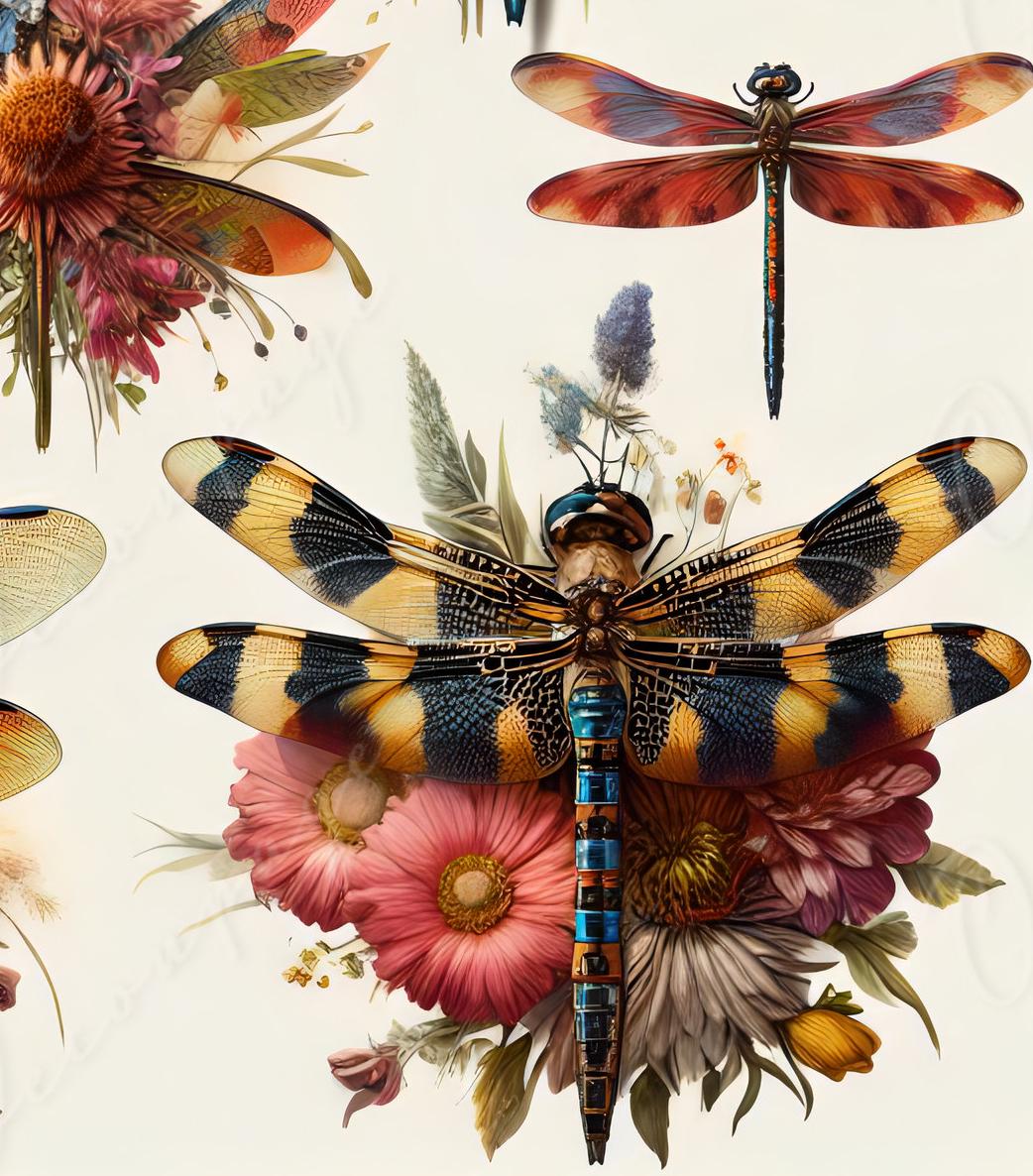 Large Decoupage Paper for Furniture - Dragonfly - Rice Paper - Decoupage Paper - Floral Illustrations
