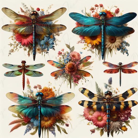 Large Decoupage Paper for Furniture - Dragonfly - Rice Paper - Decoupage Paper - Floral Illustrations