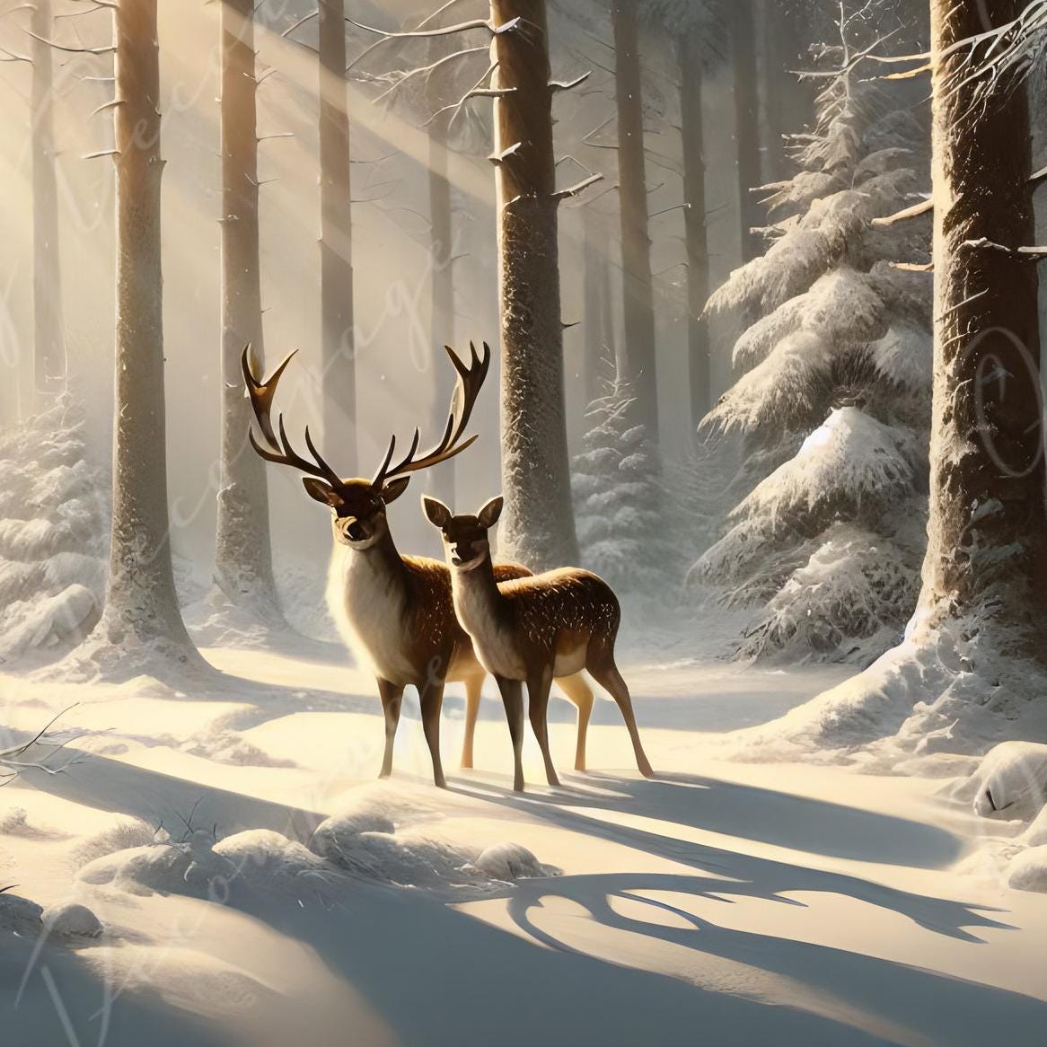 Forrest Deer Decoupage Paper - Winter Rice Paper for Furniture