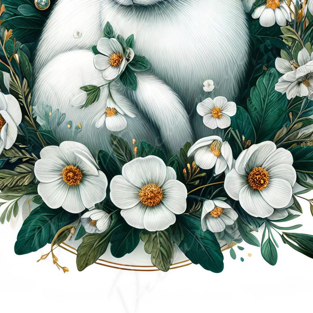 Large Decoupage Paper for Furniture - White Bunny - Rice Paper - Decoupage Paper - Floral